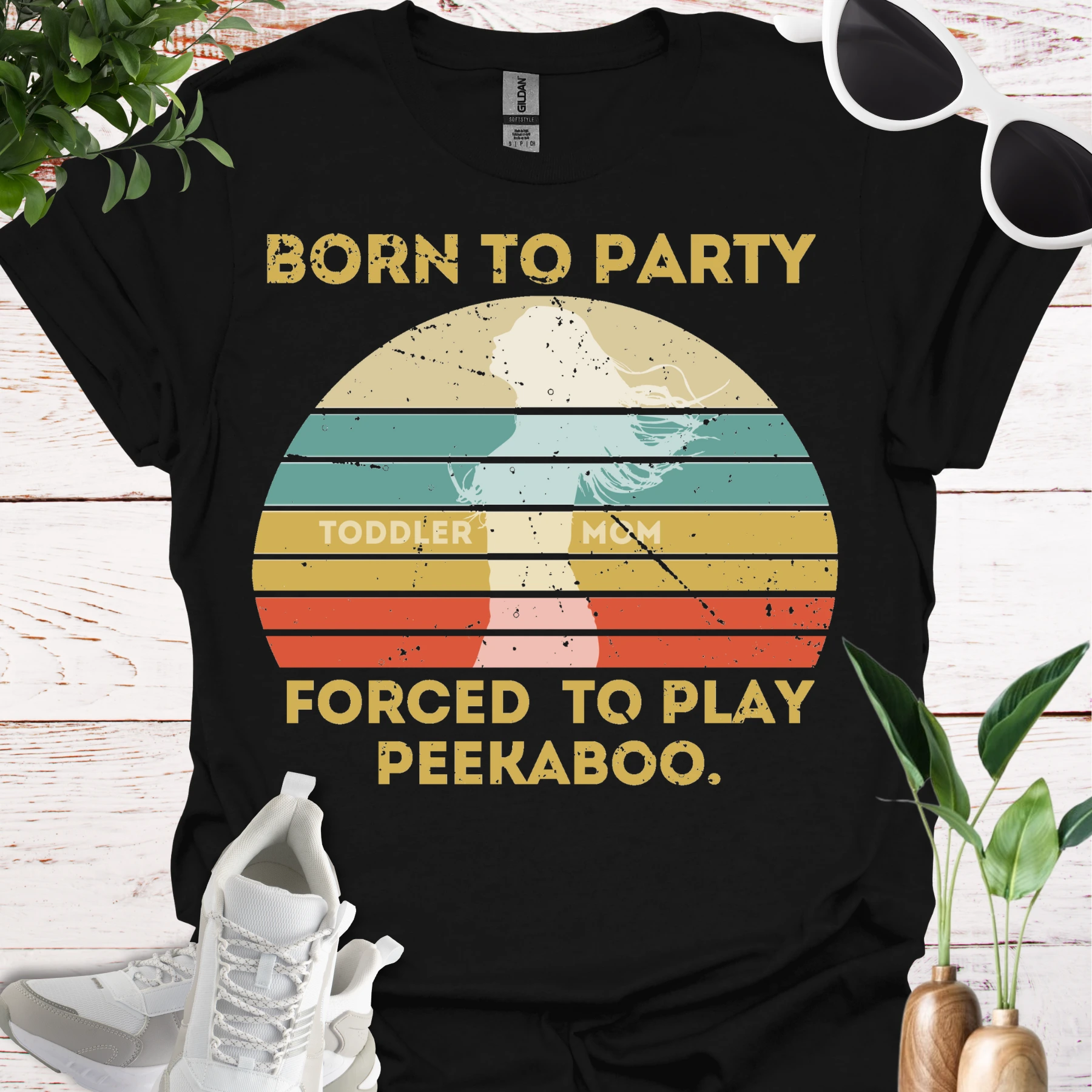 born to party, toddler mom tee black