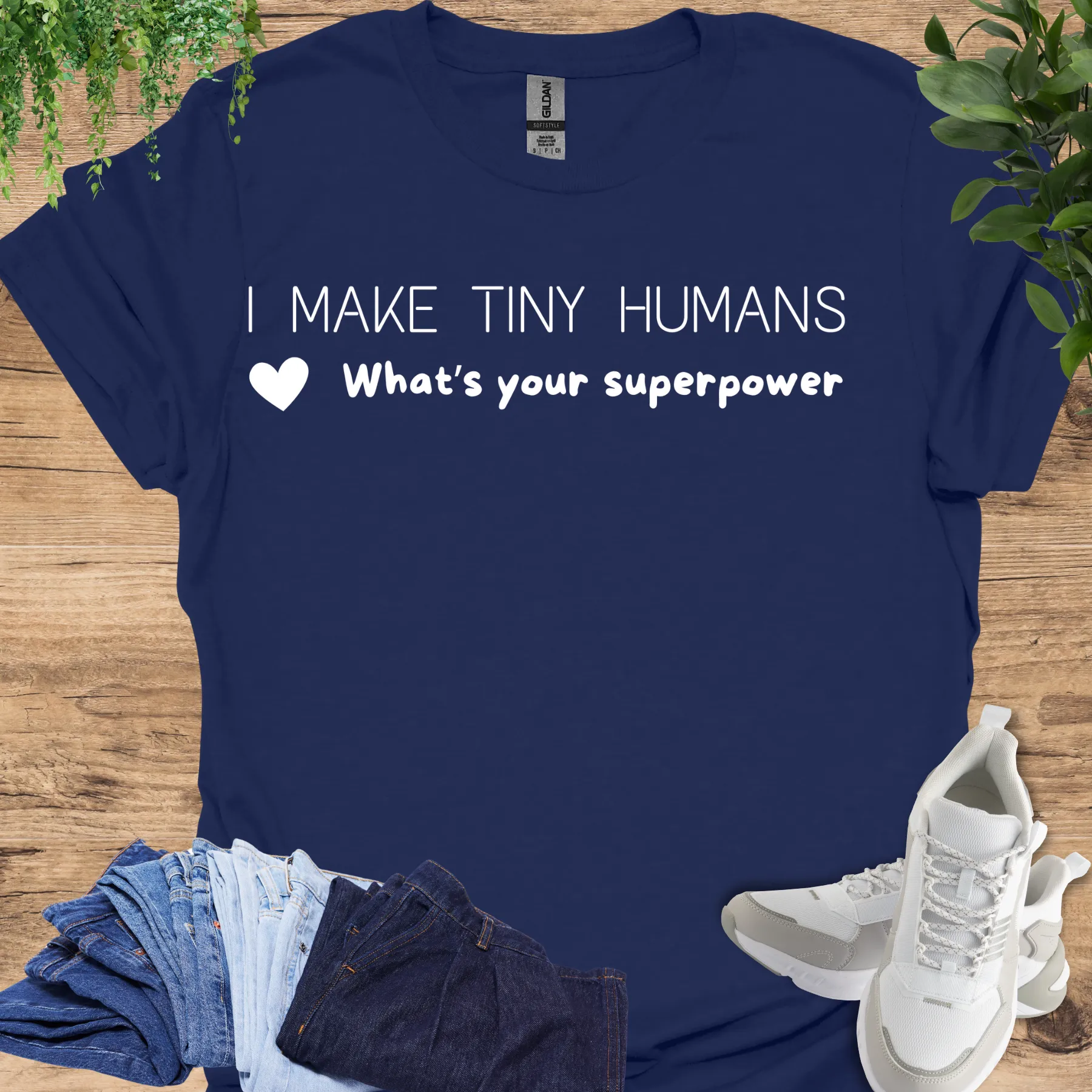 I make tiny humans - toddler mom tee navy