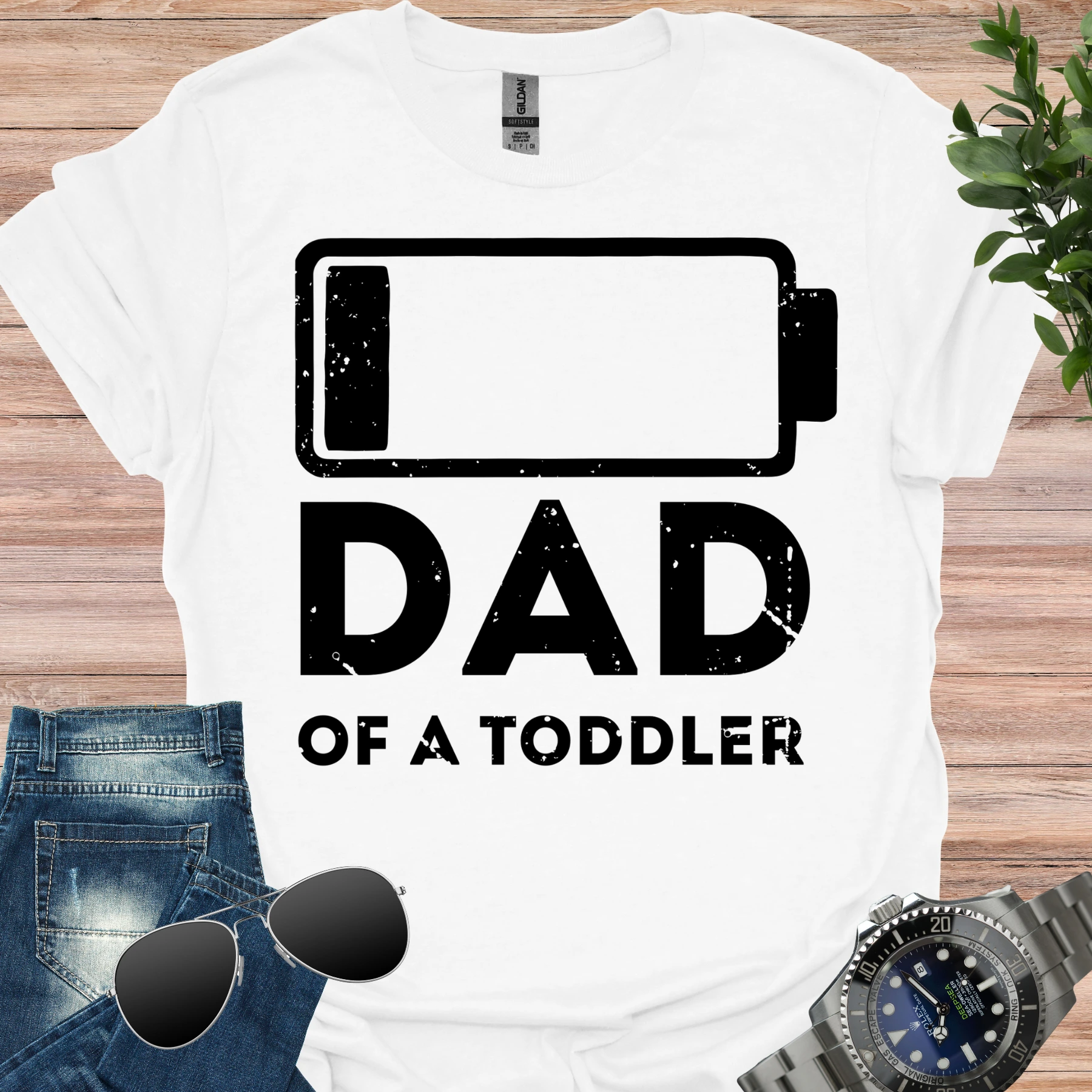 no battery, toddler dad t-shirt white