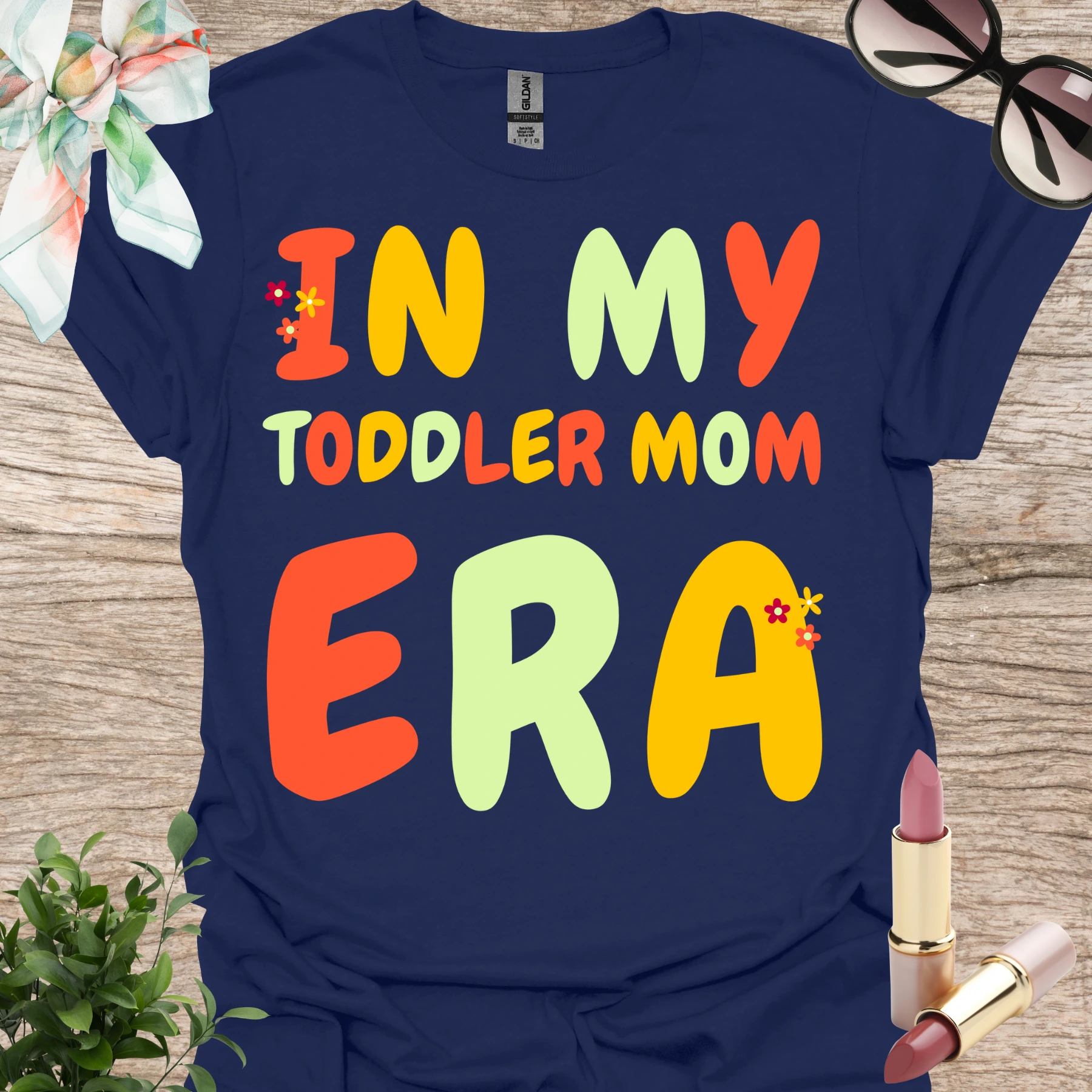in my toddler mom era shirt navy