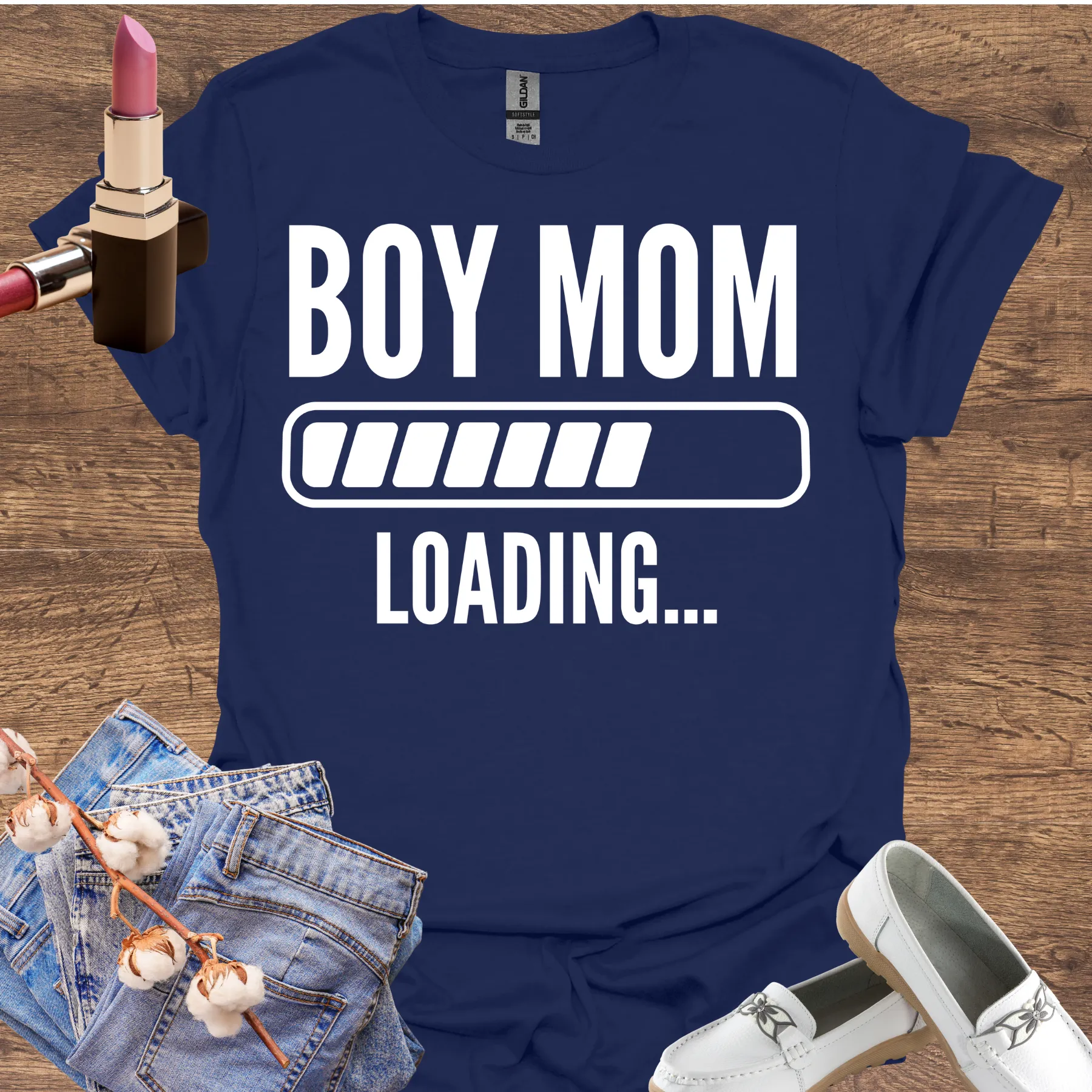 boy mom loading shirt navy