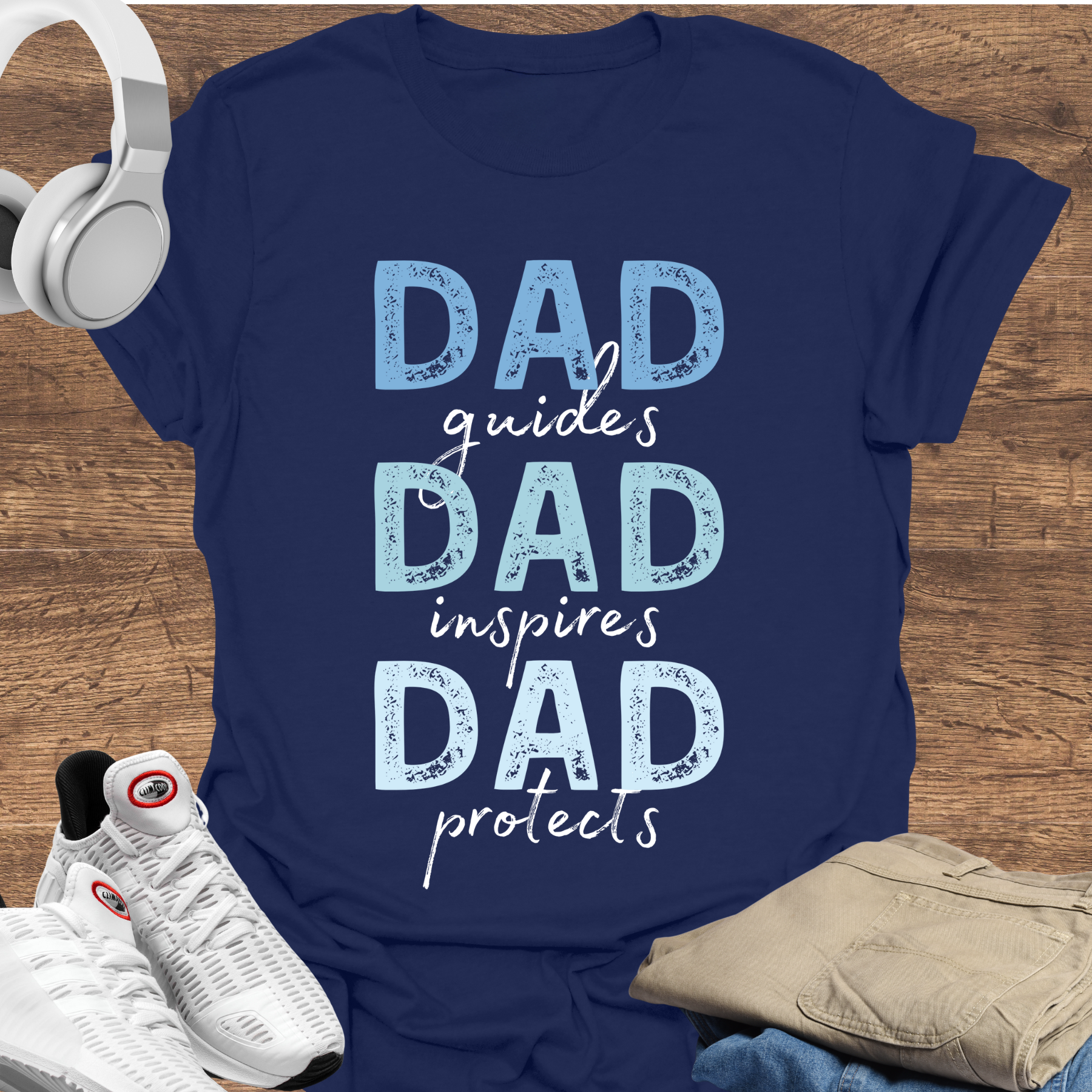 dad guides inspires protects tee navy