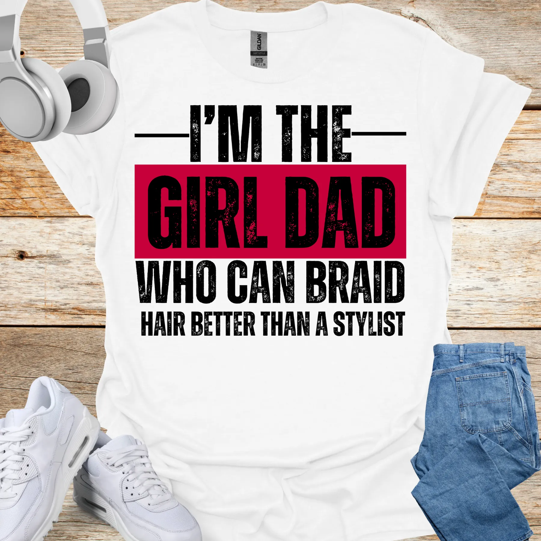 Girl Dad Who Can Braid Tee white