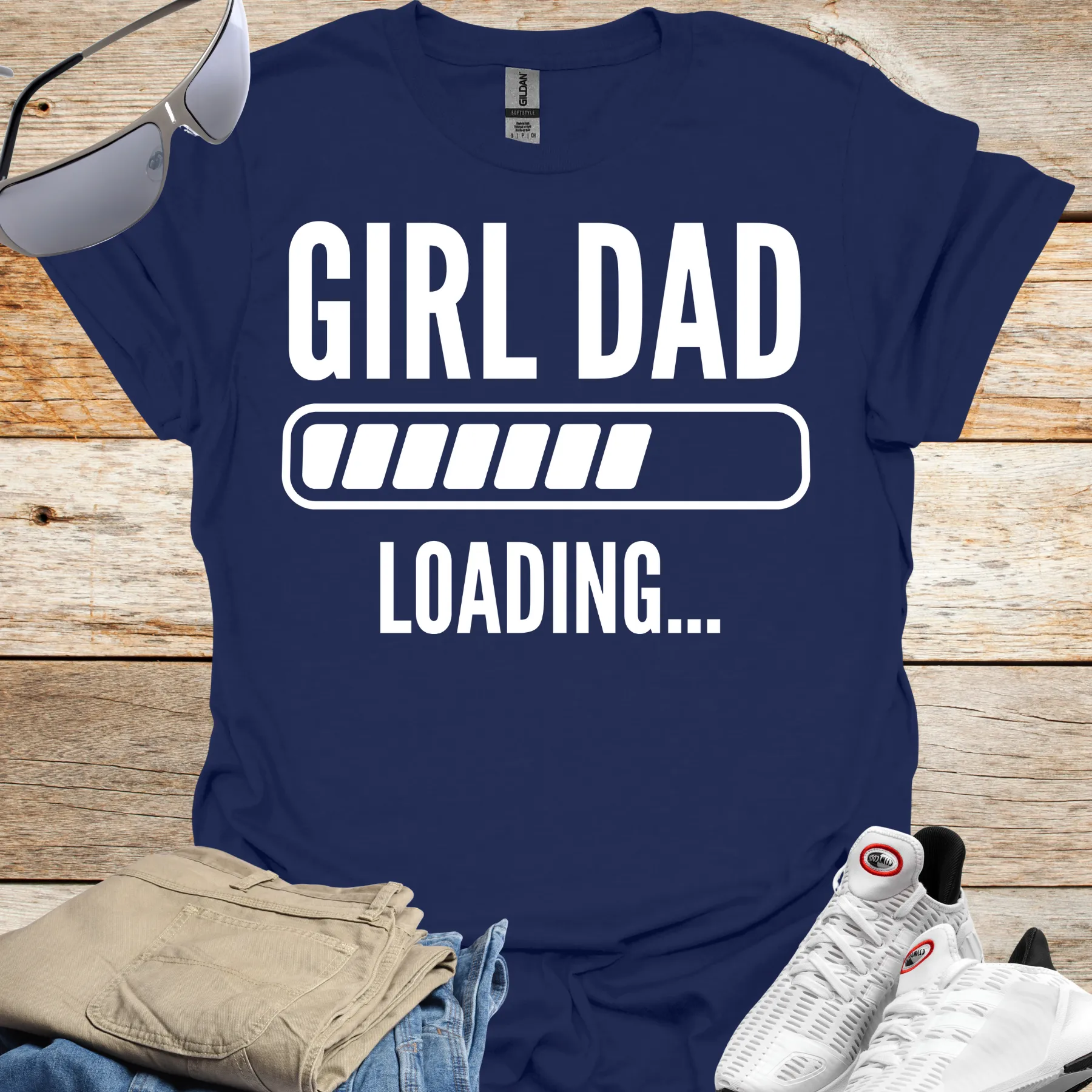 girl dad loading tee navy