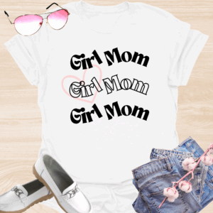 girl mom triple design tee white