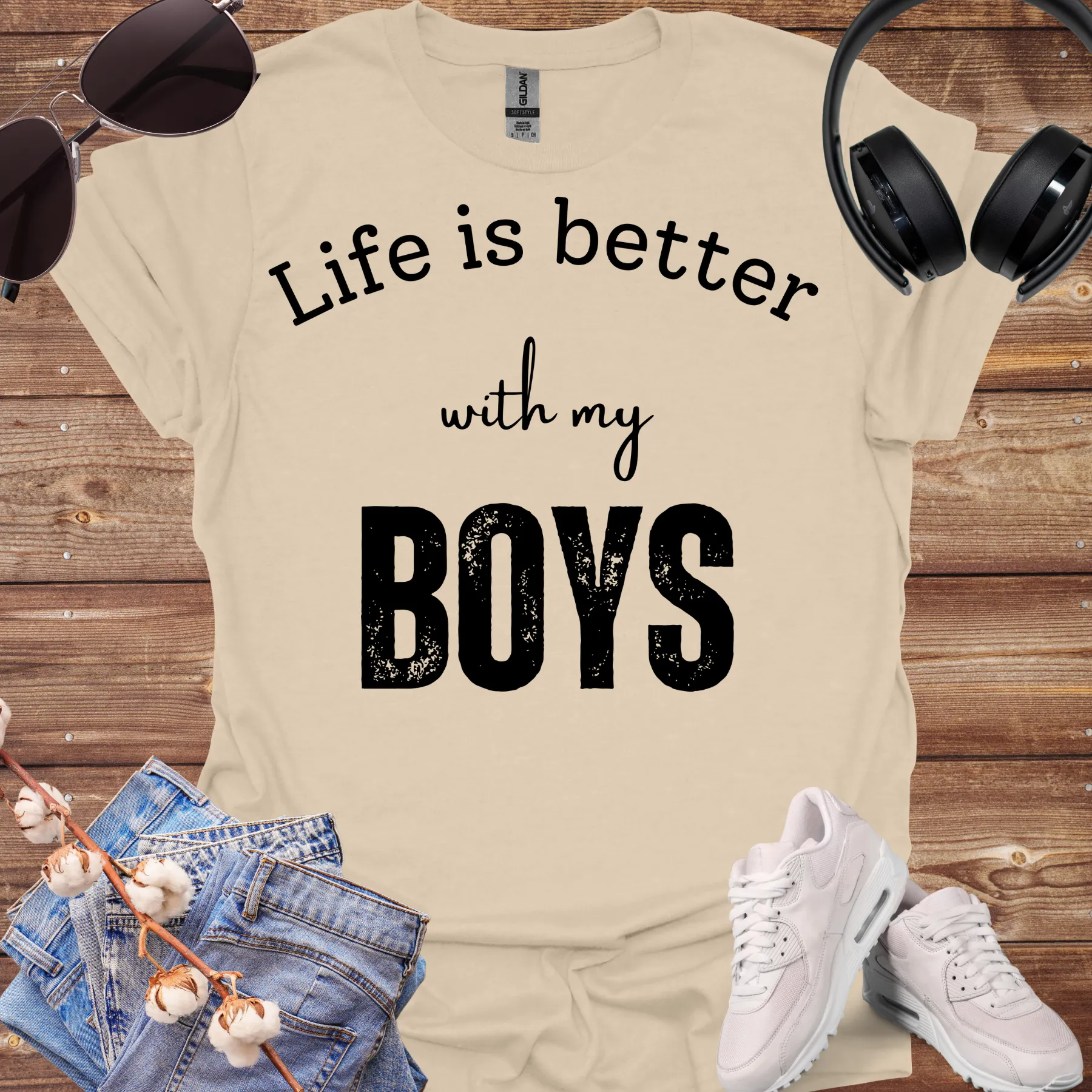 life is better with my boys tee sand