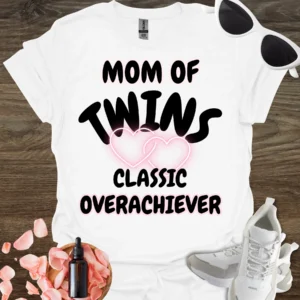 mom of twins classis overachiever tee white