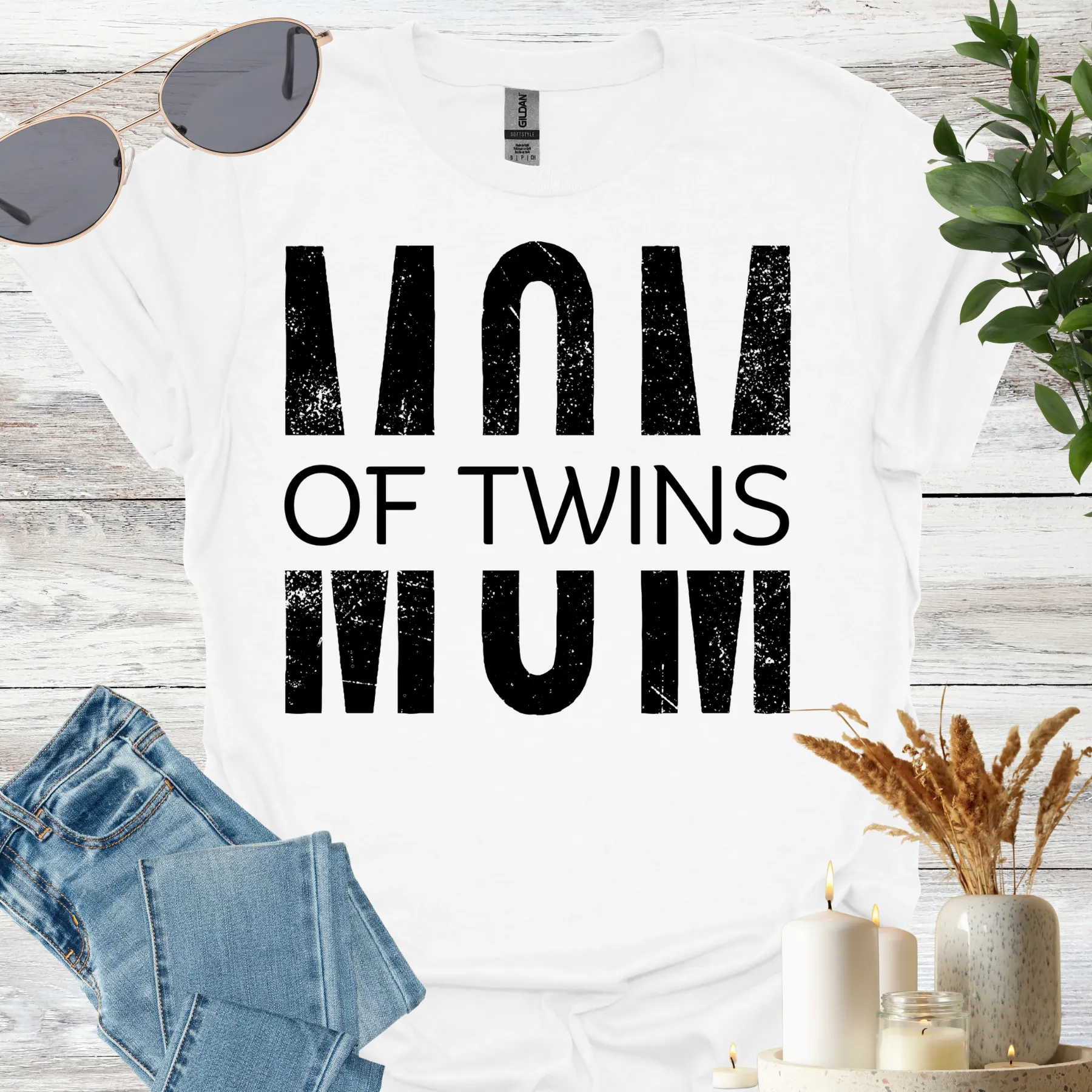 mom of twins cut design shirt white