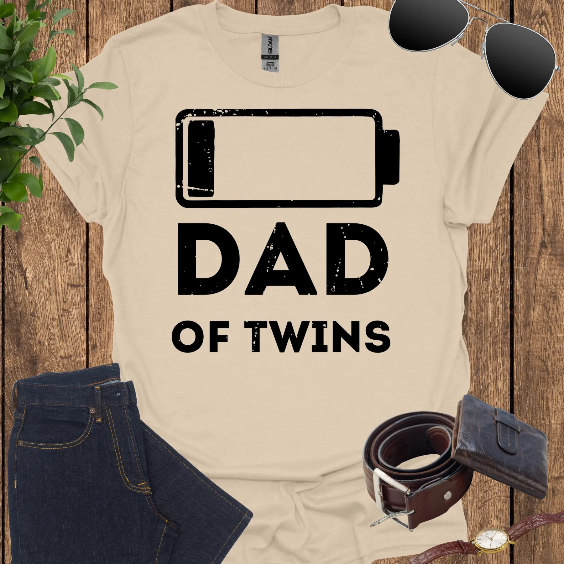 no battery dad of twins shirt sand