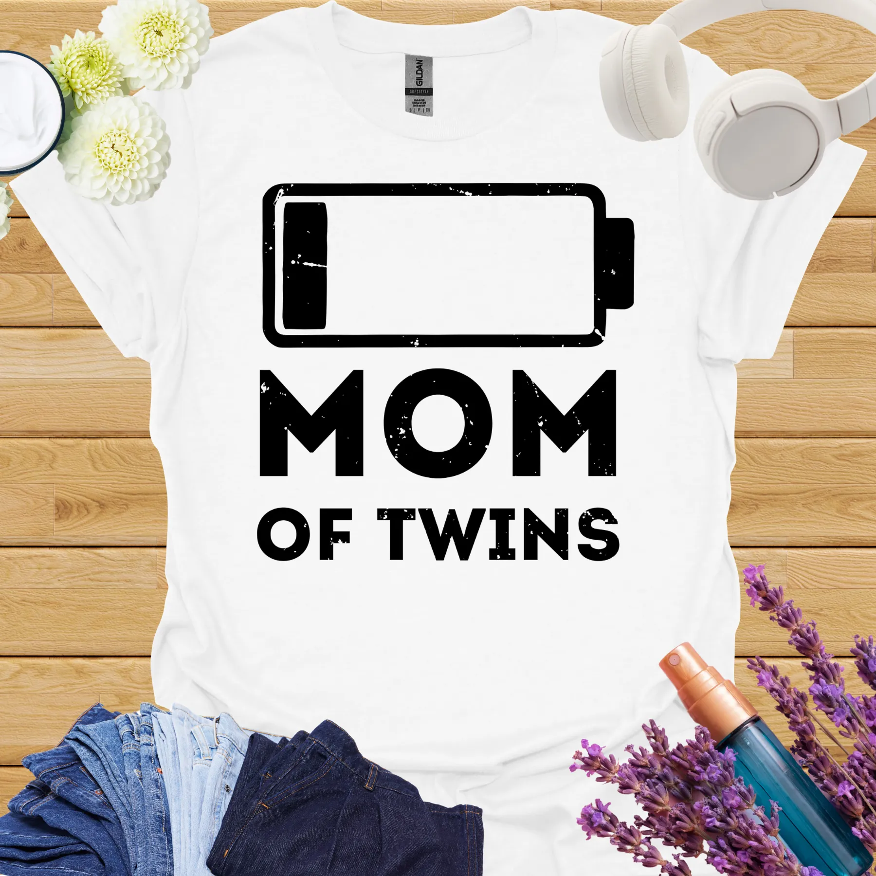 no battery twin mom tee white