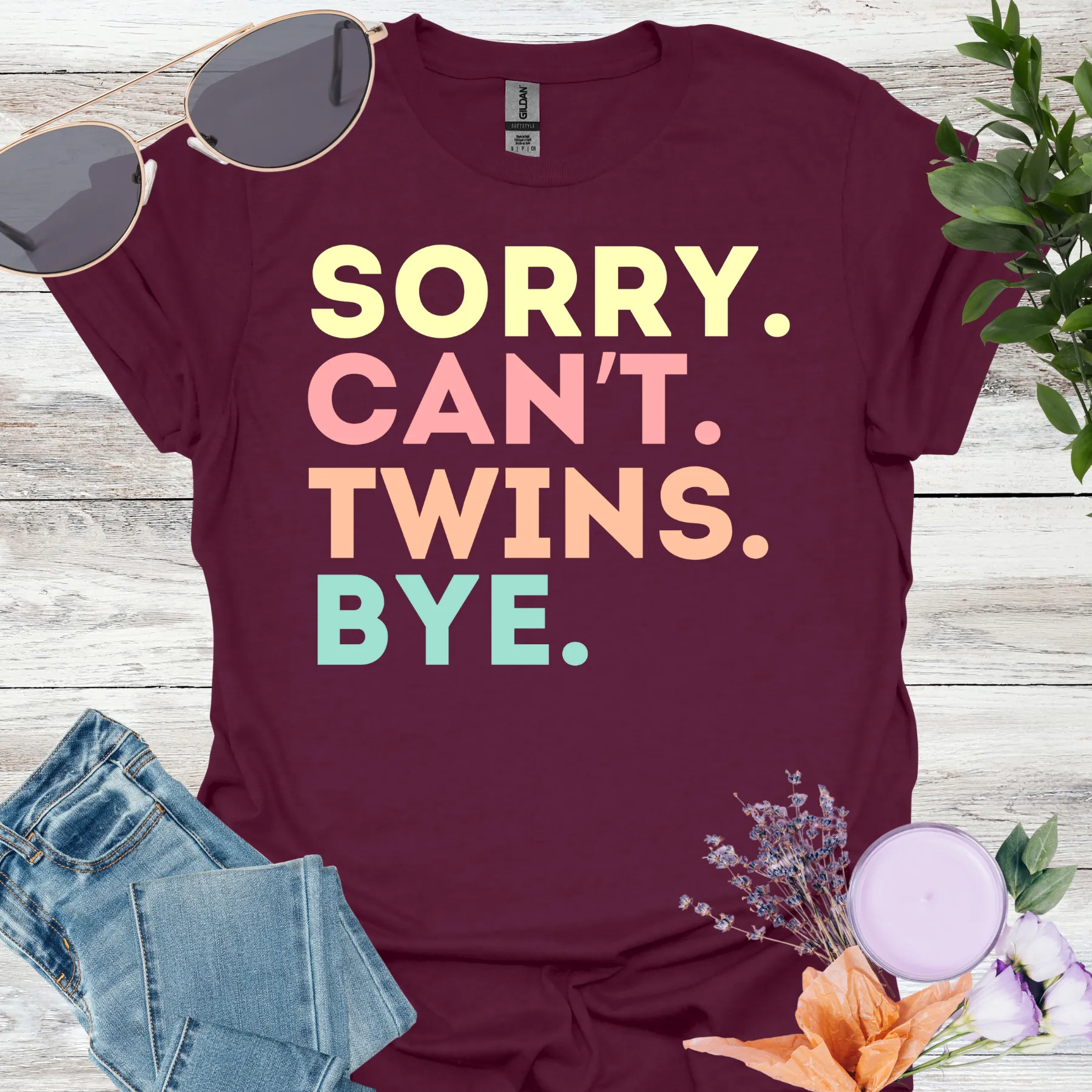 sorry cant twins bye shirt maroon