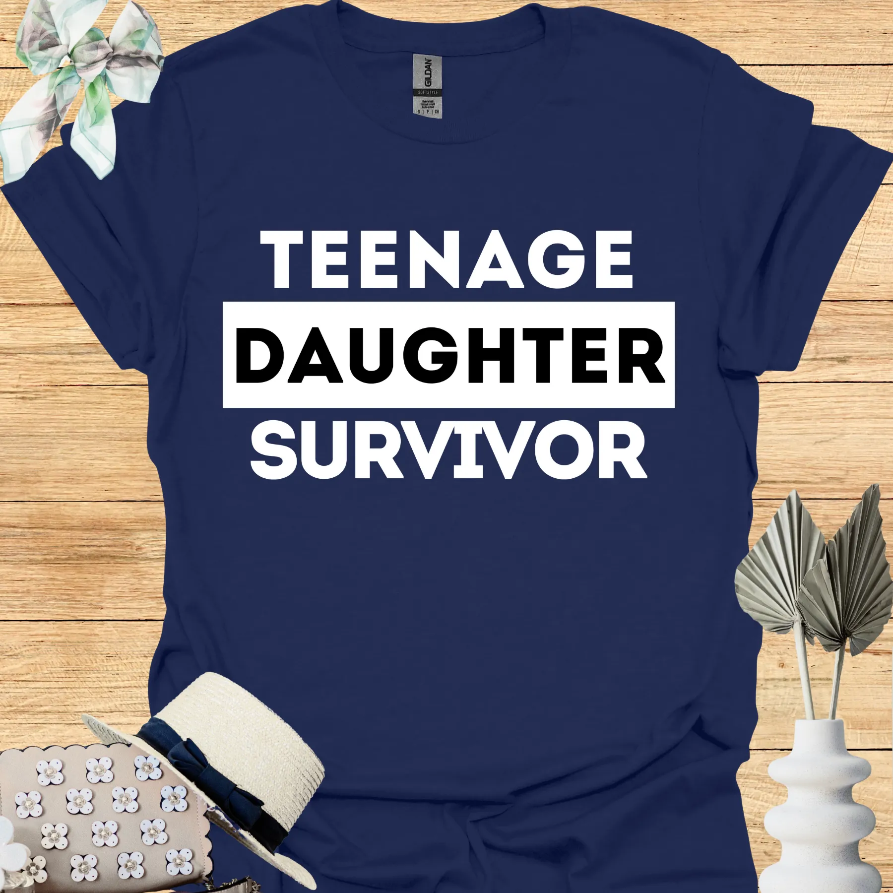 teenage daughter survivor tee navy
