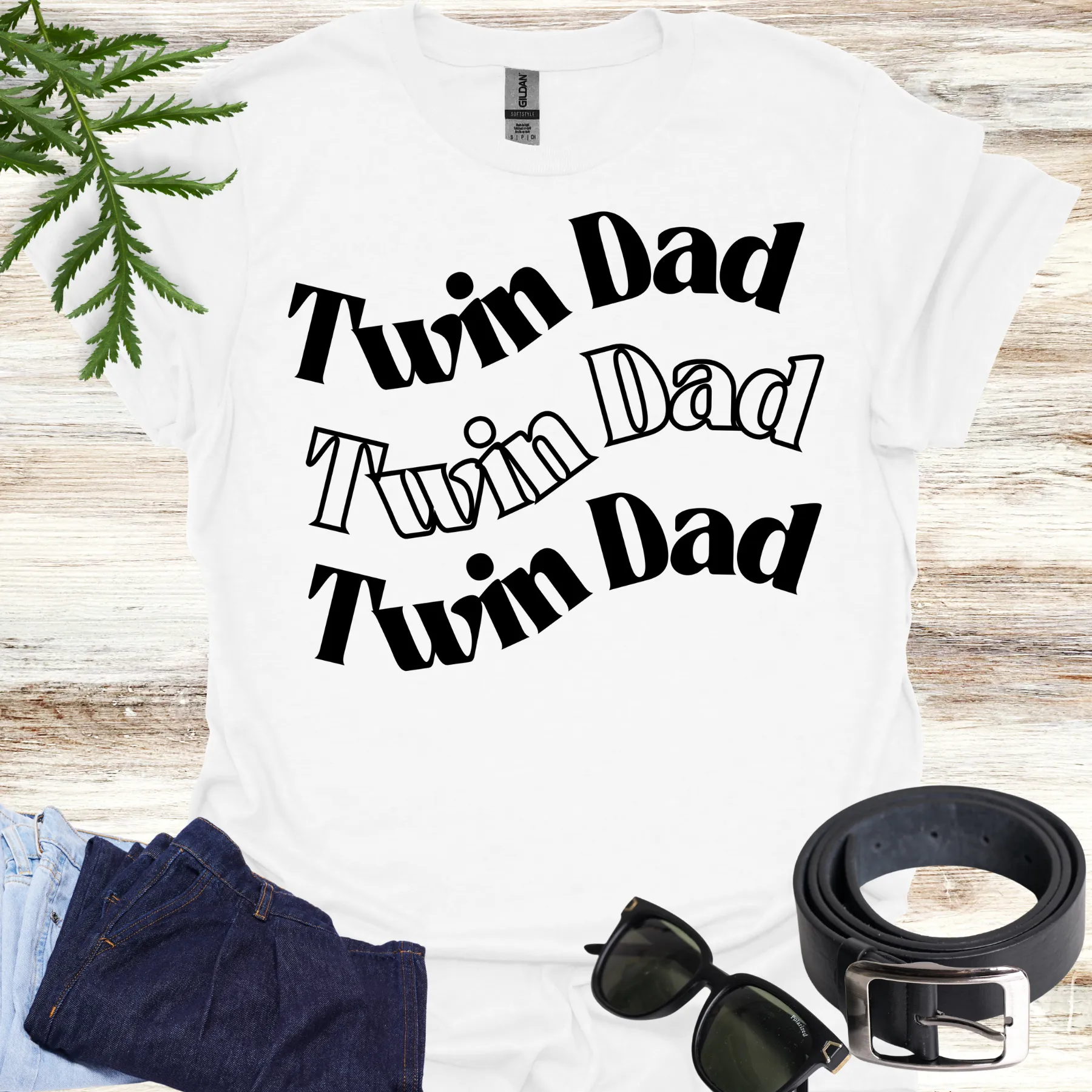 twin dad triple design shirt white