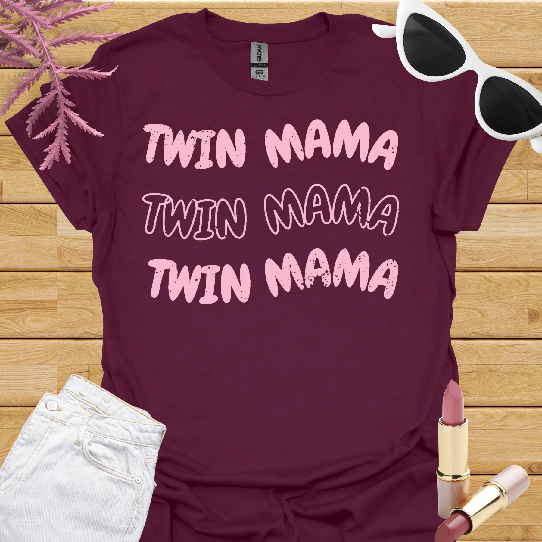 twin mama t-shirt maroon