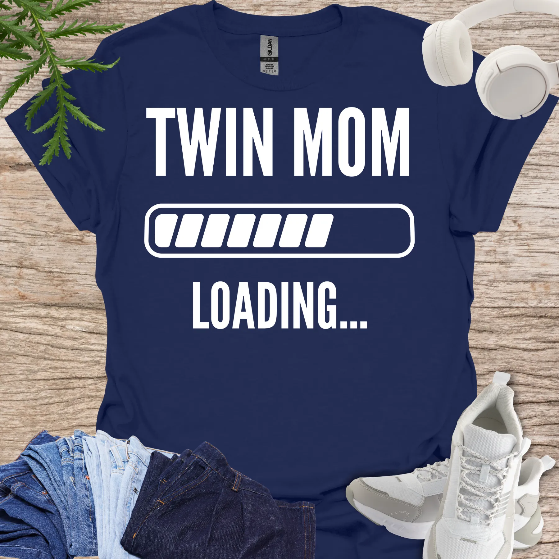twin mom loading tee navy